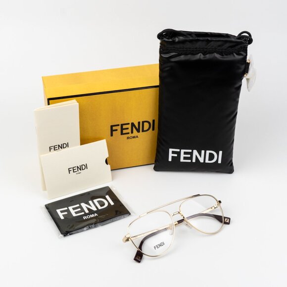 Fendi TRAVEL Women Eyeglasses Metal Shiny Clear Gold Demo Pilot FE50077U 032 NEW - Picture 9 of 12